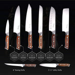 Kitchen Knife Set With Block: 8 Piece German 1.4116 High-Carbon Stainless Steel Knives - Full-Tang, Ergonomic Sandalwood Handles W/Stylishly Designed Acacia Wood Knife Block