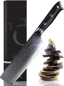 Nakiri Chef Knife 6.5 Inch - Damascus Japanese VG10 Super Steel 67 Layer High Carbon Stainless Steel