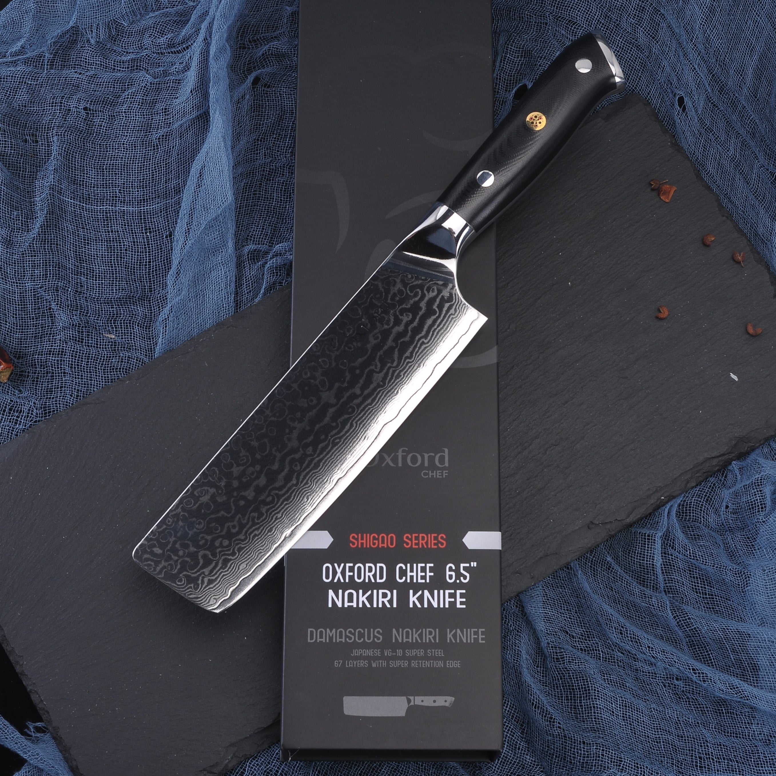 Nakiri Chef Knife 6.5 Inch - Damascus Japanese VG10 Super Steel 67 Layer High Carbon Stainless Steel