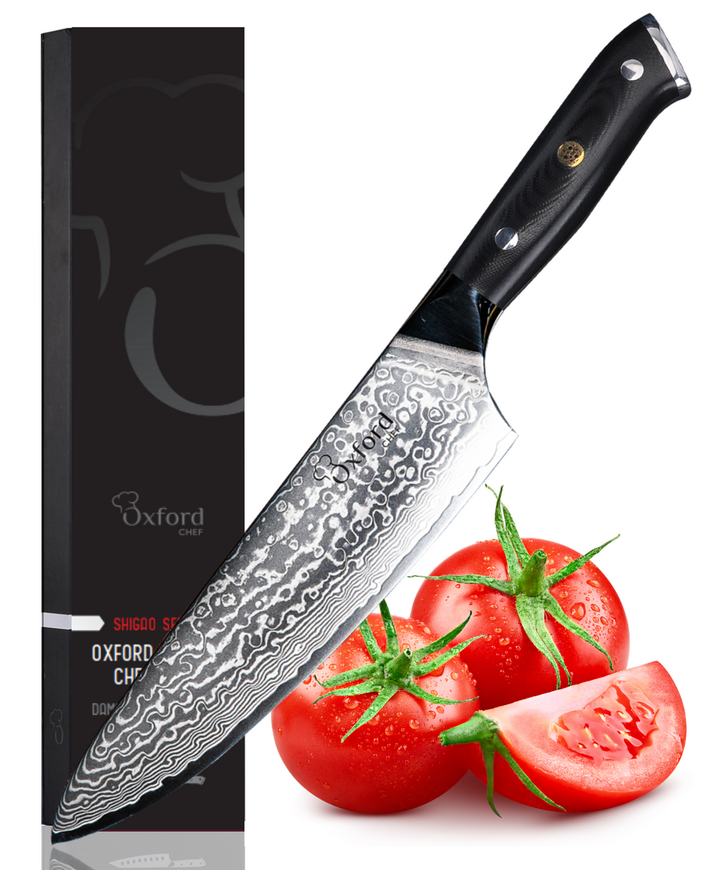 Chef's Knife 8 inch By Oxford Chef - Best Quality Damascus Japanese VG10 Super Steel 67 Layer High Carbon Stainless Steel
